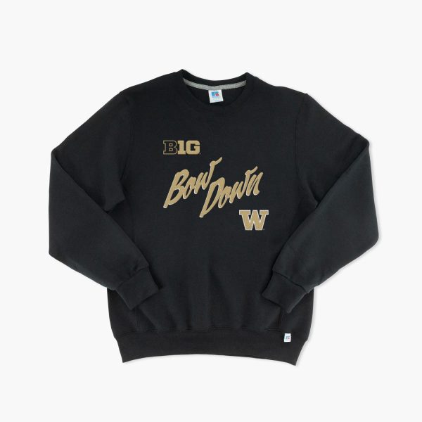 Washington Huskies Big Ten Cursive Script Black Embroidered Crewneck For Cheap