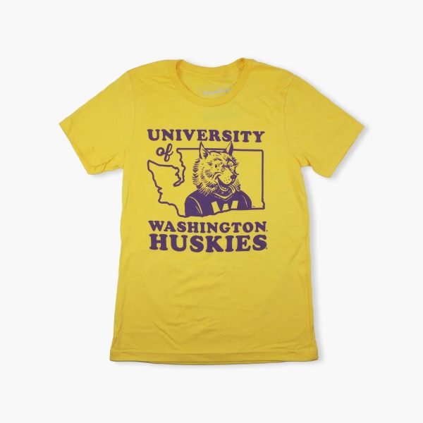 Washington Huskies State Shape Yellow T-Shirt Online