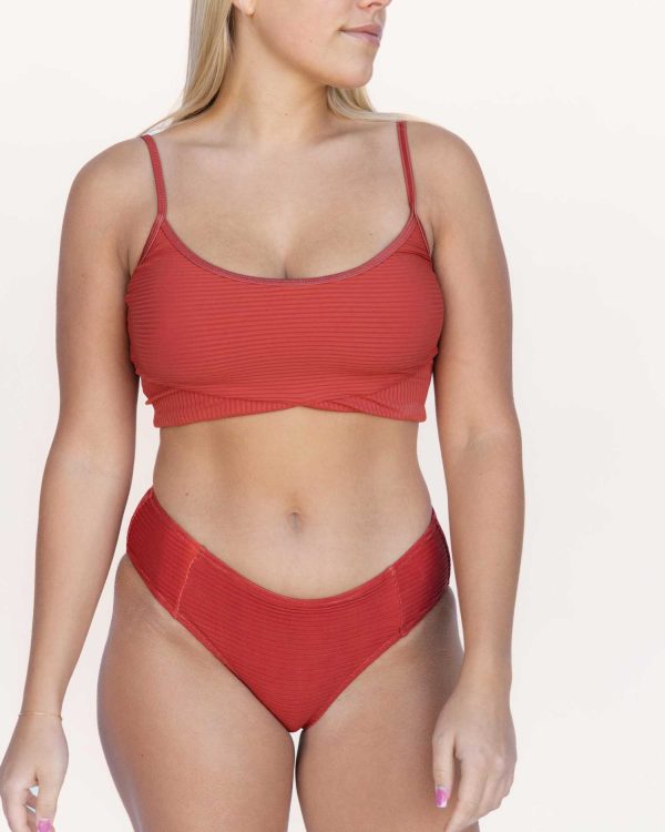 Textured Stripe Redwood Bikini Bottom Sale - Image 2