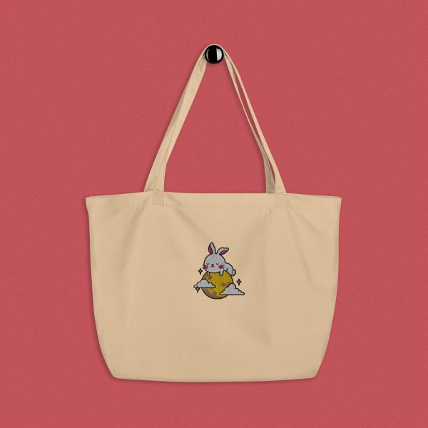 Moon Rabbit Embroidered Large Tote Discount