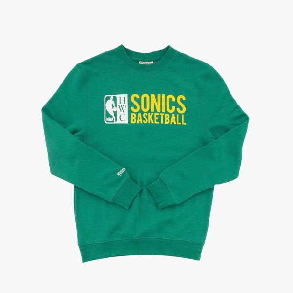 Seattle SuperSonics Vintage Baller Script Green Crewneck For Discount