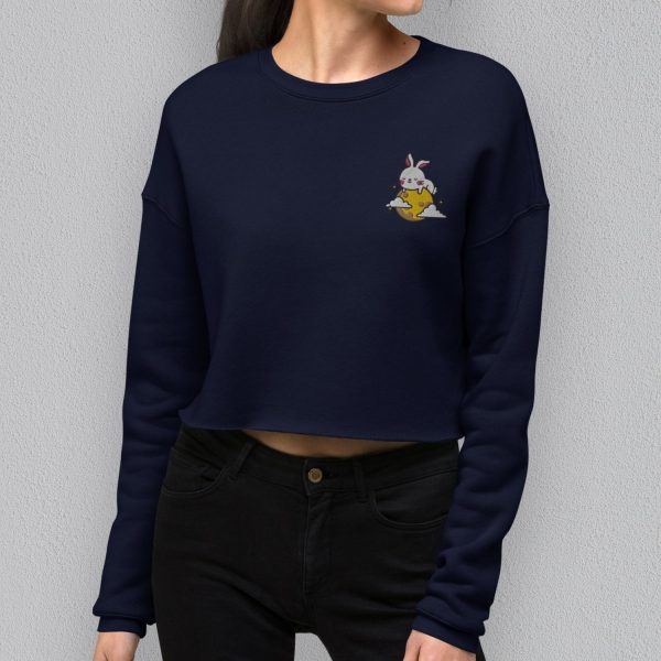 Moon Rabbit Embroidered Crop Sweatshirt Discount - Image 5