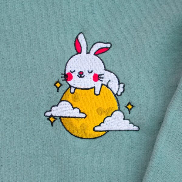Moon Rabbit Embroidered Crop Sweatshirt Discount - Image 2