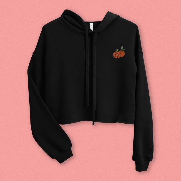 Mandarin Orange Embroidered Crop Hoodie For Cheap - Image 2