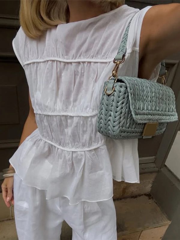 2pcs Solid Sleeveless Top With High Waist Pleated Pants Loose Outfit Online now - Image 4
